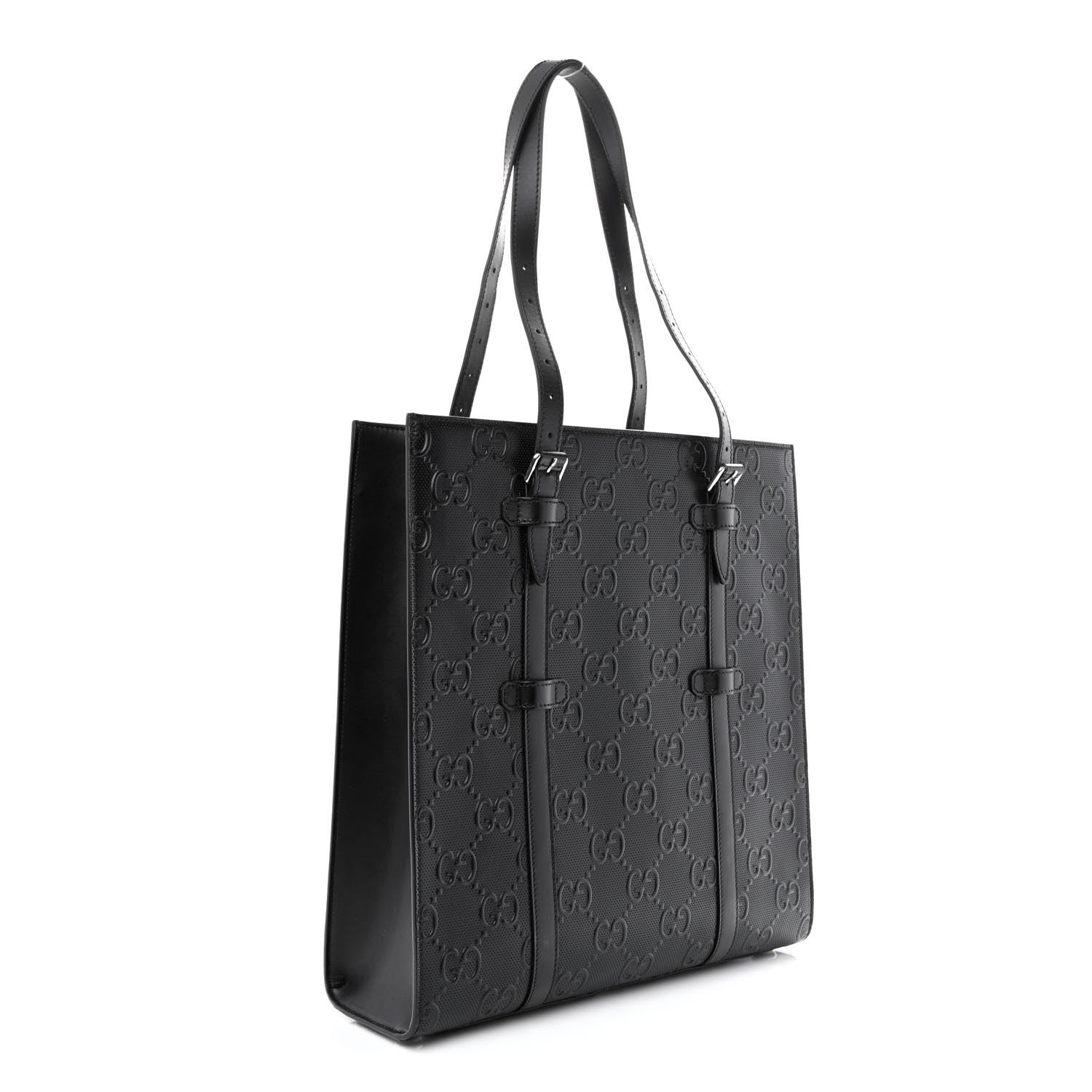 Gucci Calfskin GG Tennis Embossed Medium Tote Bag Black 3 of 11