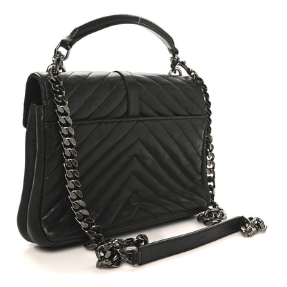 Saint Laurent Sheepskin Matelasse Chevron Monogram Medium College Bag Black 3 of 11