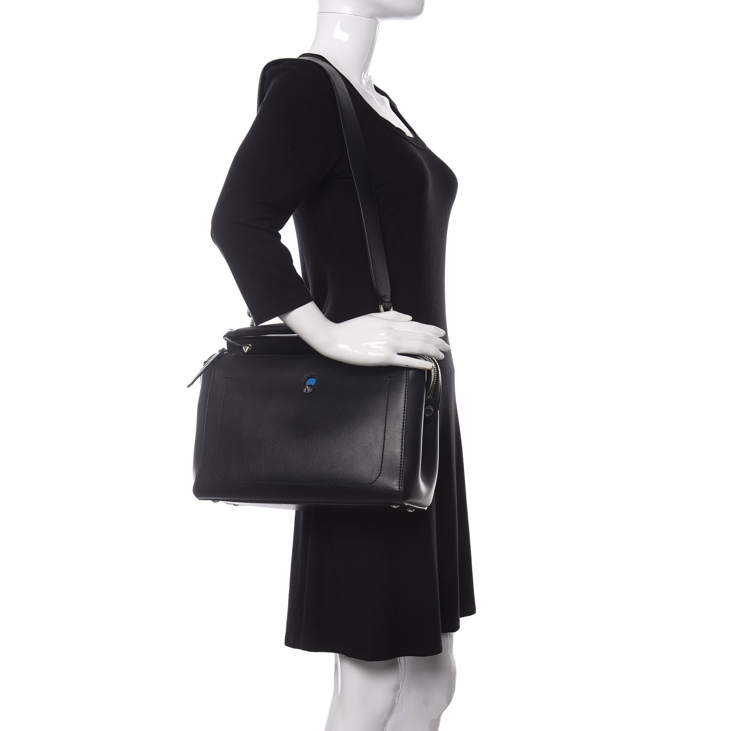 Fendi Vitello Baltico Dolce DotCom Satchel Black Blue Royal 2 of 16