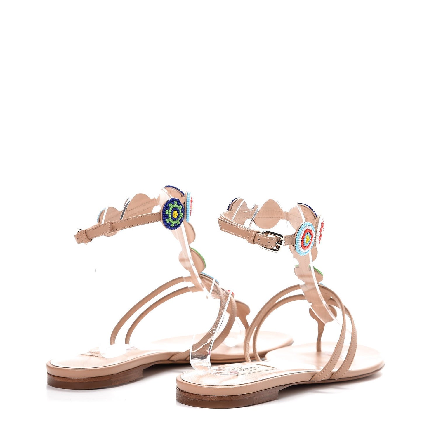 Nappa Beaded Medallion Ankle Wrap Flat Thong Sandals 40 Skin Sorbet