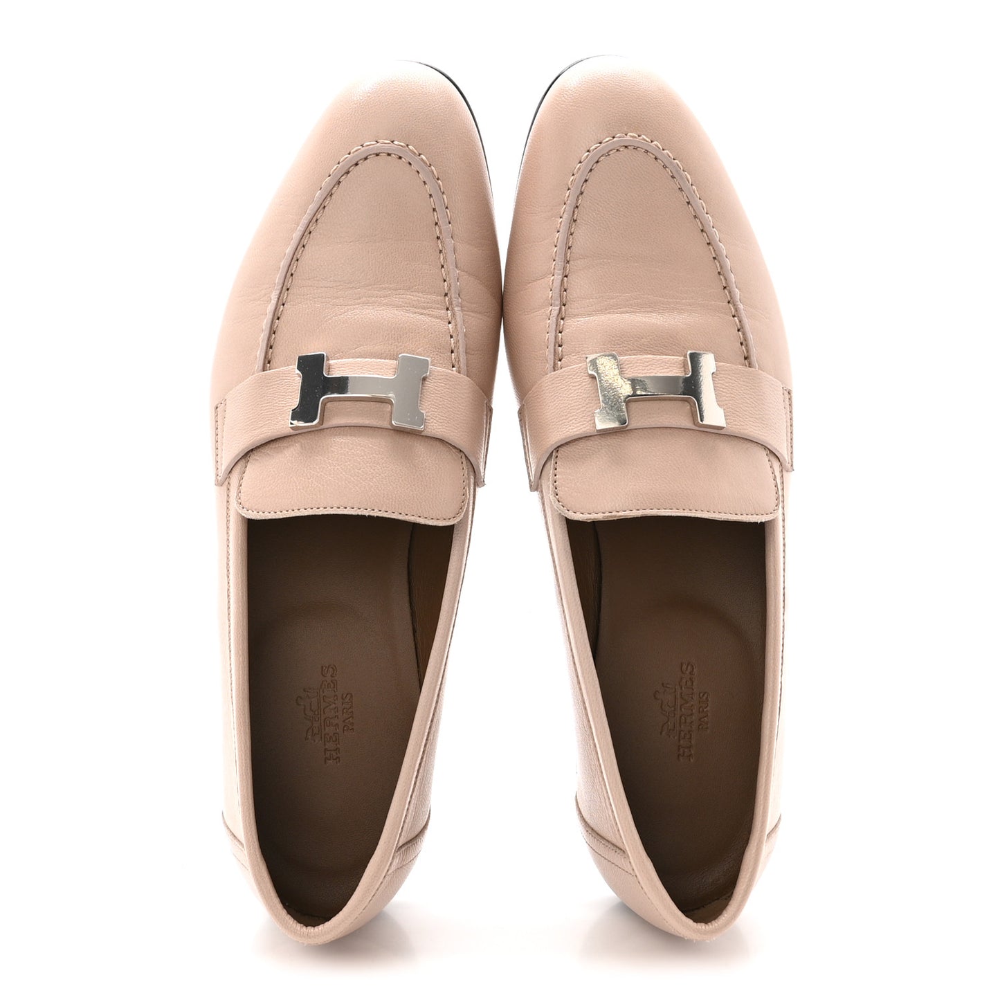 Goatskin Womens Paris Loafers 38.5 Beige Nude