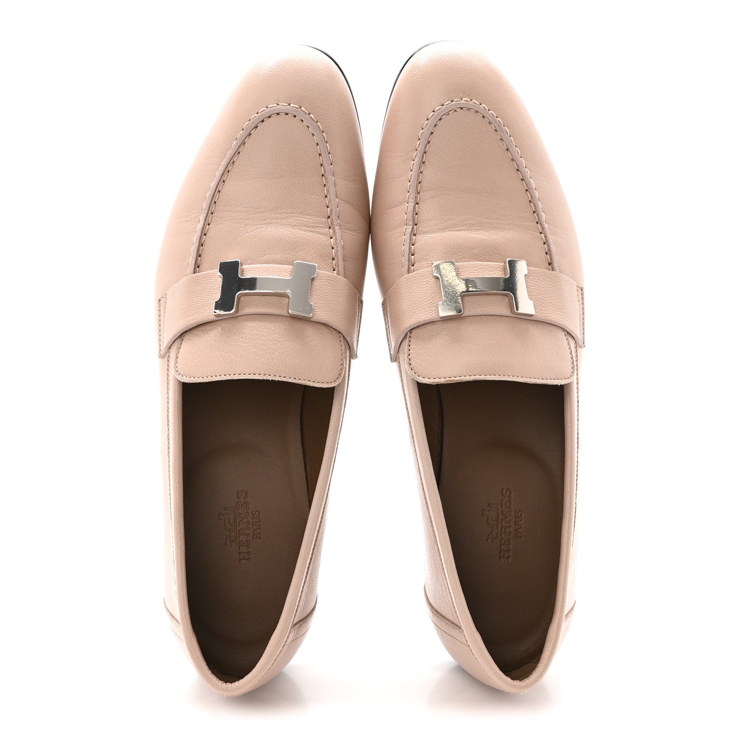 Hermes Goatskin Womens Paris Loafers 38.5 Beige Nude 2 of 10