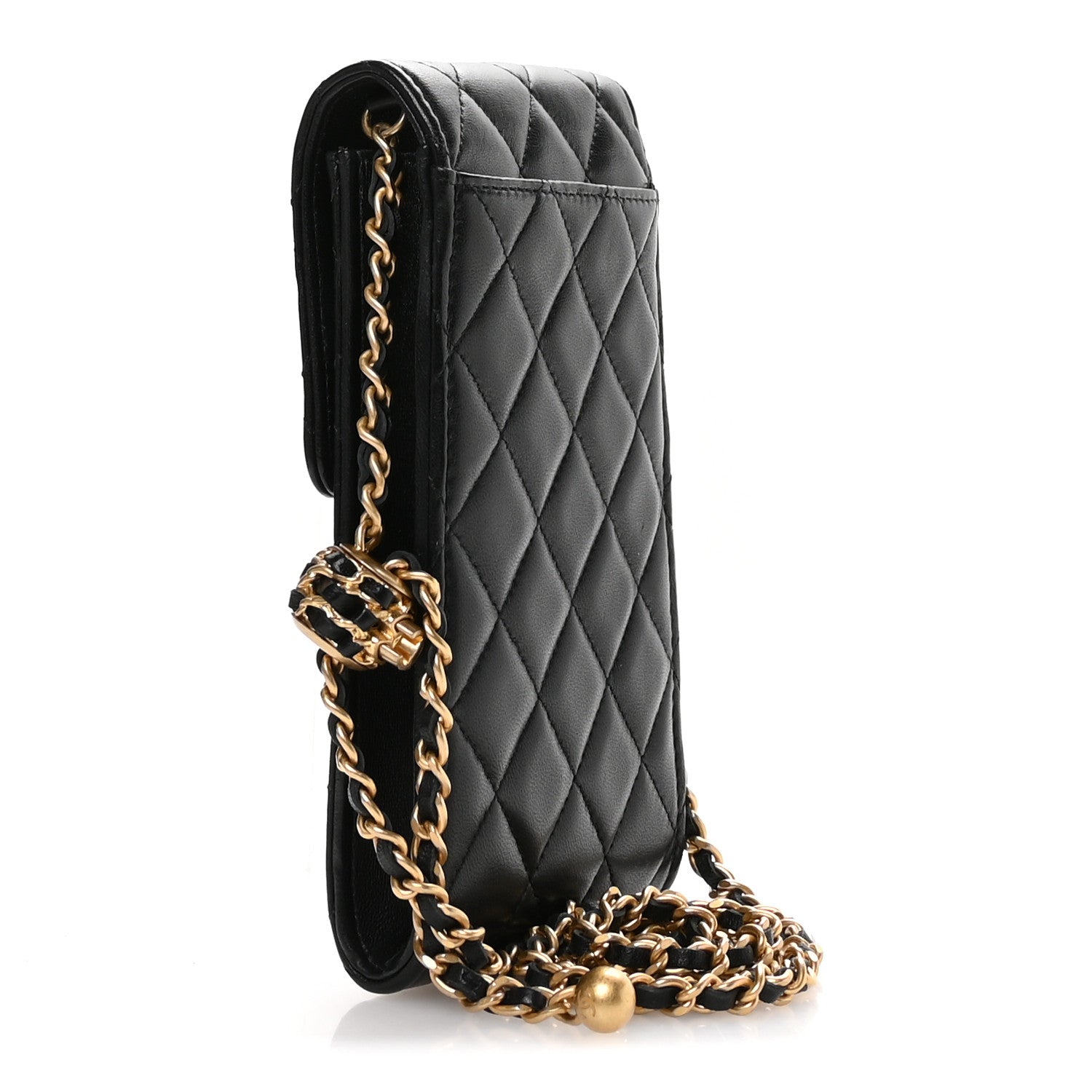 Chanel Lambskin Quilted Pearl Crush Phone Holder With Chain Black 3 of 13
