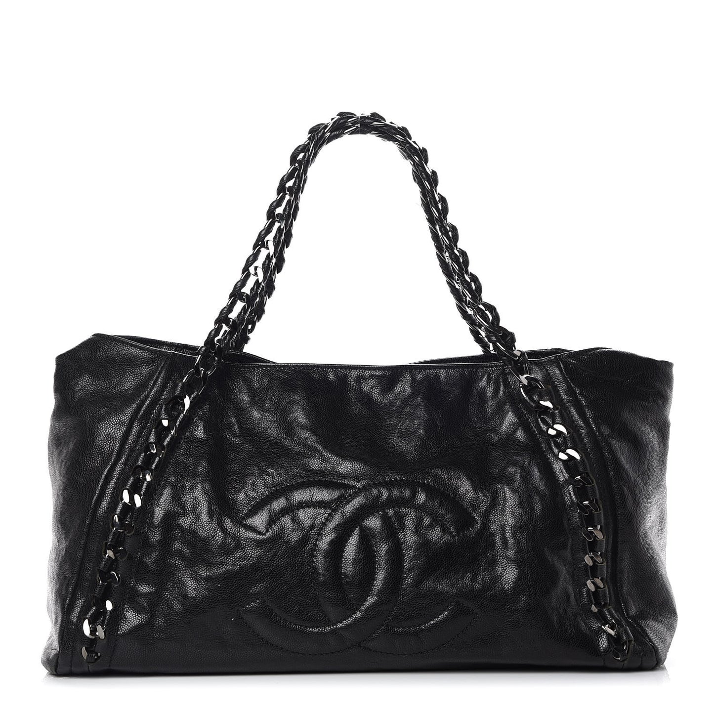 Glazed Caviar East West Modern Chain Tote Black
