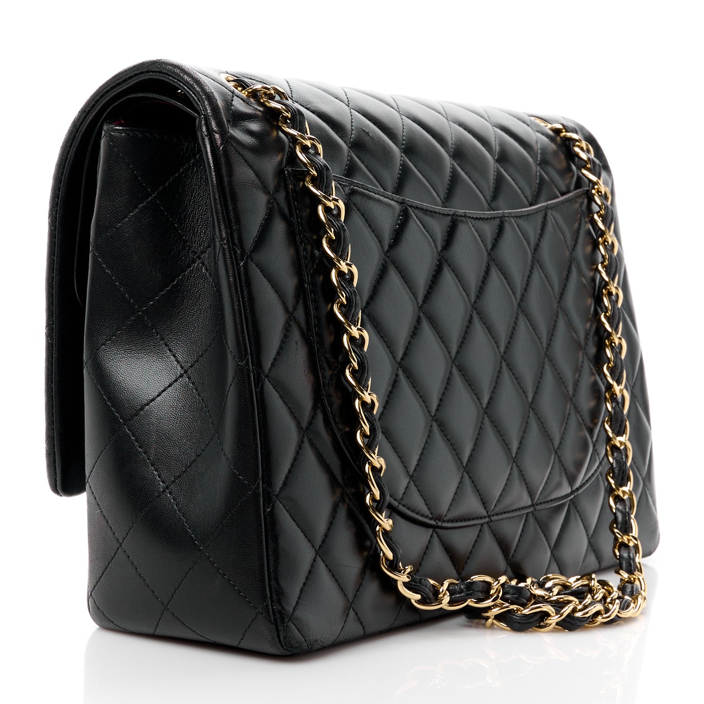 Lambskin Quilted Maxi Double Flap Black
