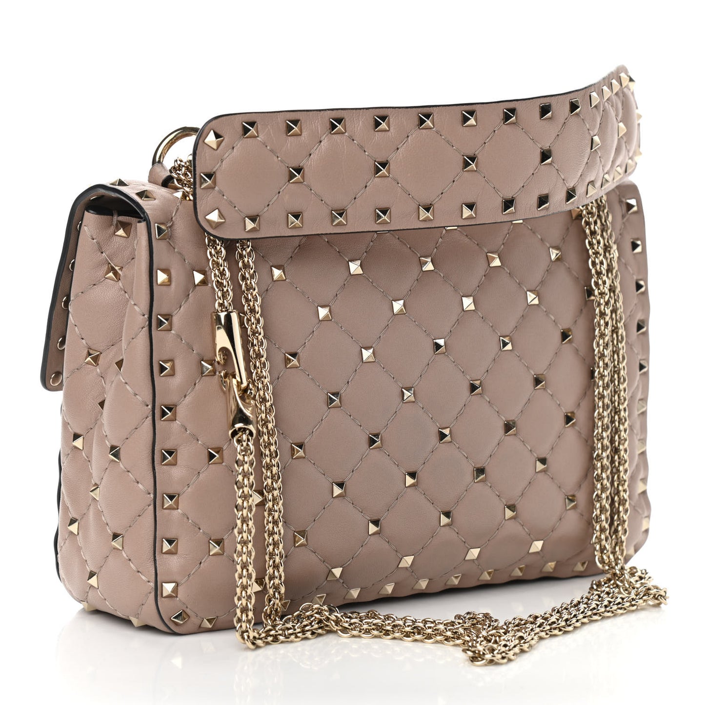Lambskin Medium Rockstud Spike Shoulder Bag Poudre