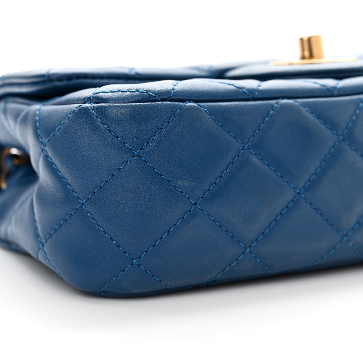 Lambskin Quilted Pearl Crush Mini Rectangular Flap Blue