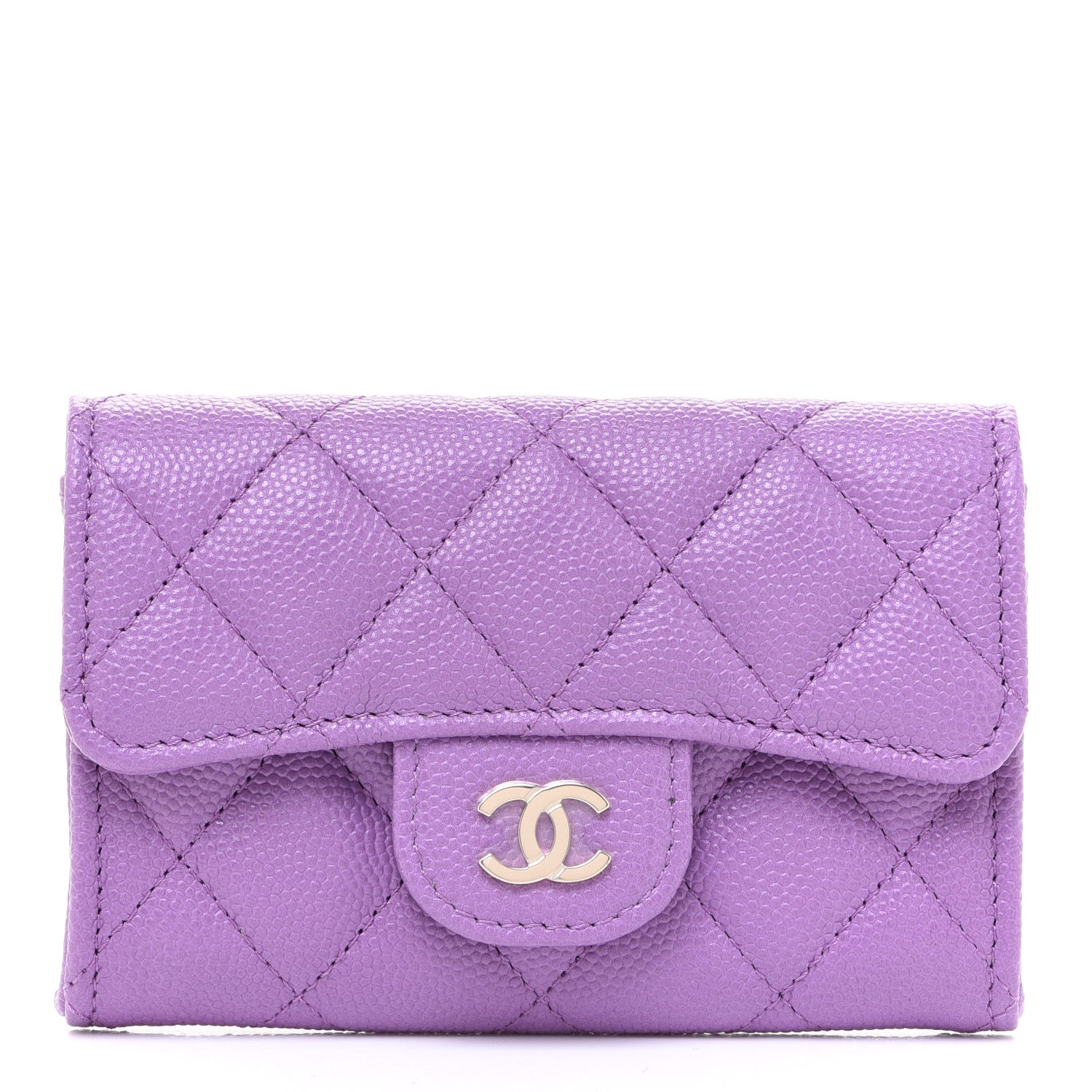 Chanel Caviar Quilted Flap Card Holder Wallet Purple 1 of 9