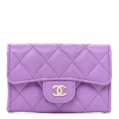 Chanel Caviar Quilted Flap Card Holder Wallet Purple 1 of 9