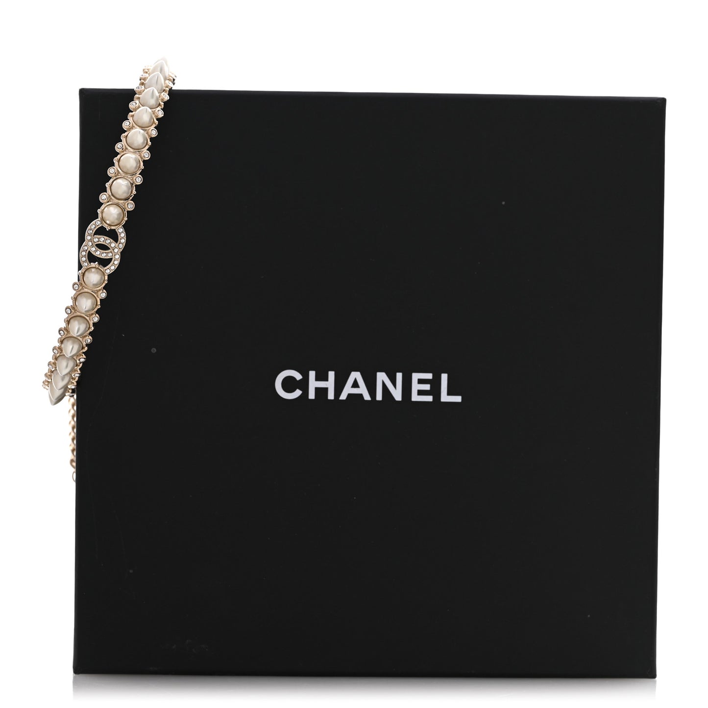 Strass Crystal Studded Pearl CC Choker Necklace Gold Pearly White