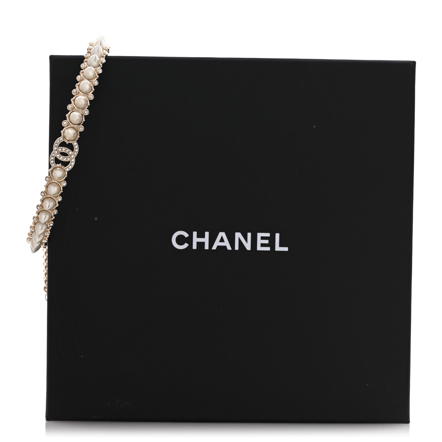 Chanel Strass Crystal Studded Pearl CC Choker Necklace Gold Pearly White 6 of 6