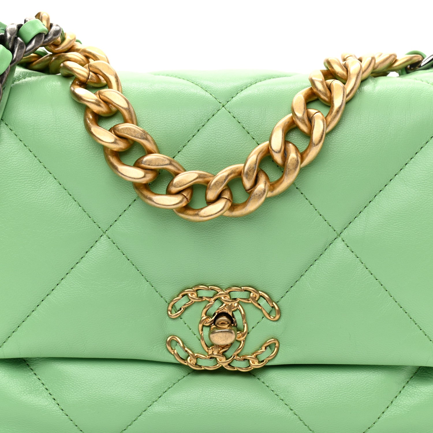 Chanel Lambskin Quilted Large Chanel 19 Flap Light Green 8 of 10