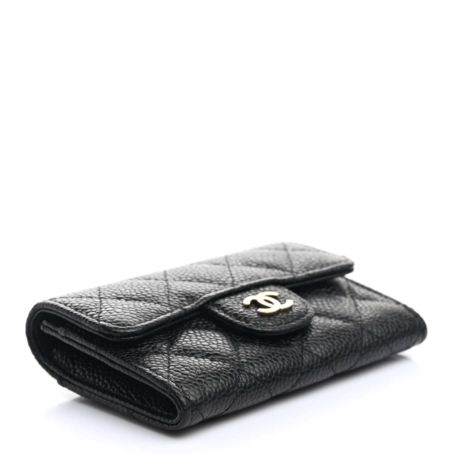 Caviar Quilted Flap Card Holder Wallet Black
