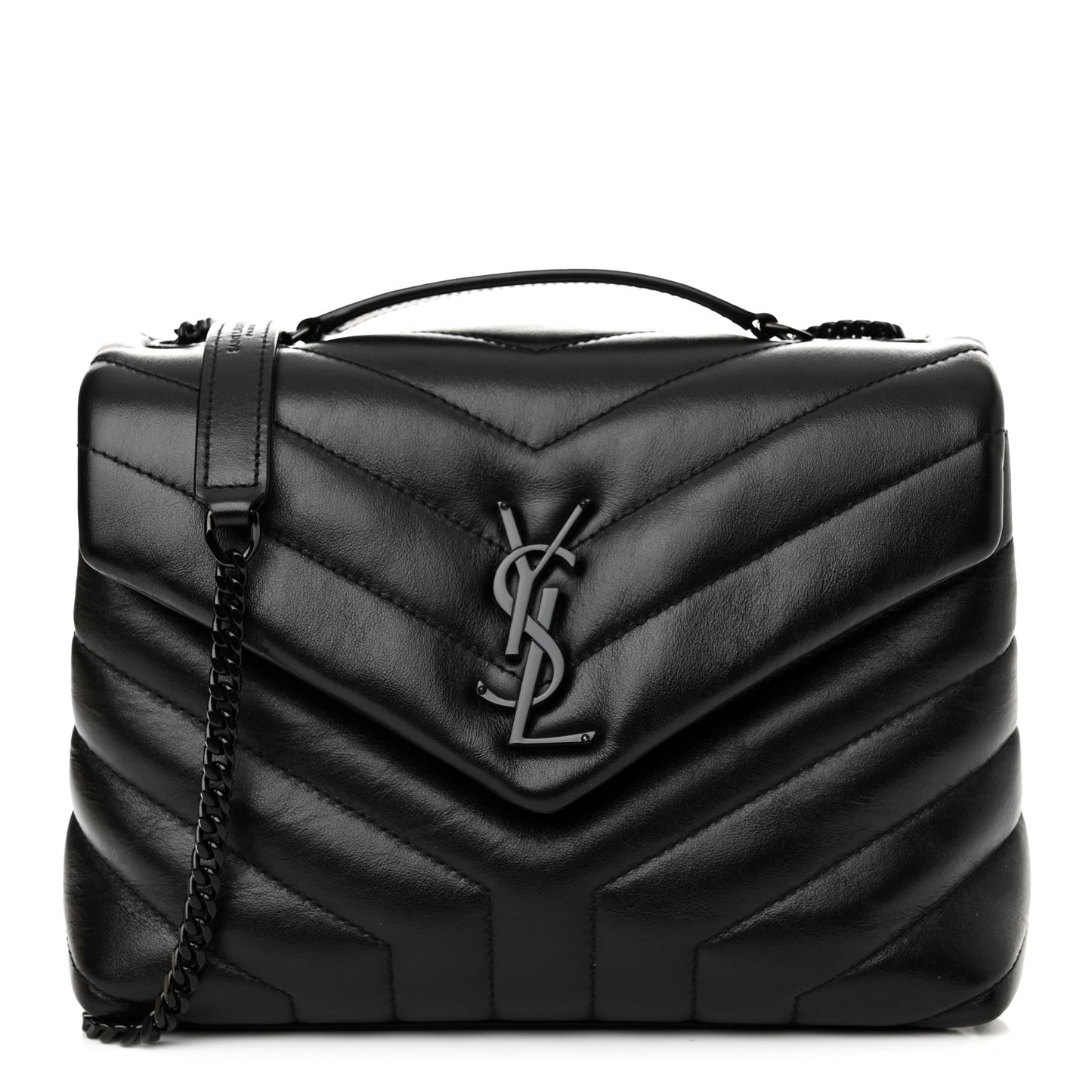 Calfskin Y Quilted Monogram Monochrome Small Loulou Chain Satchel Black