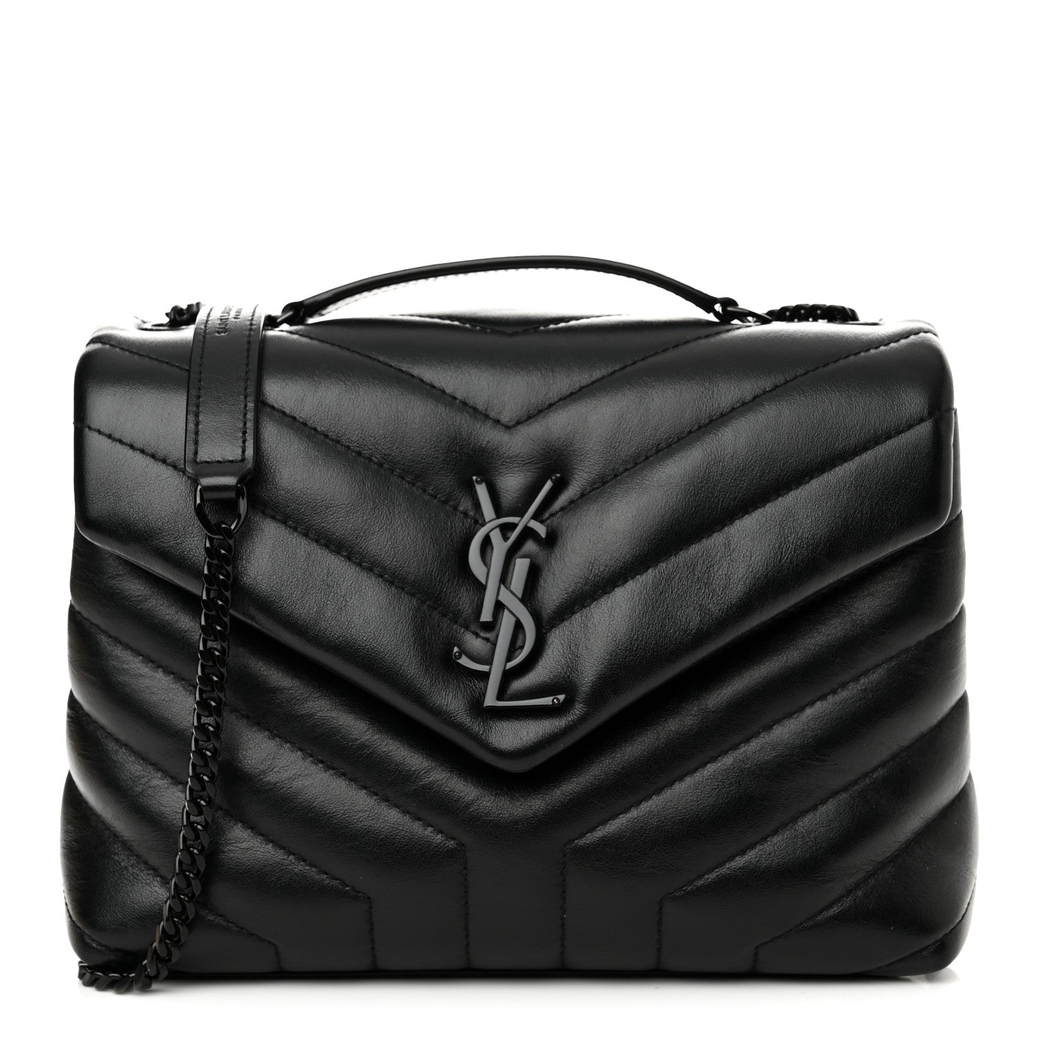Saint Laurent Calfskin Y Quilted Monogram Monochrome Small Loulou Chain Satchel Black 1 of 10