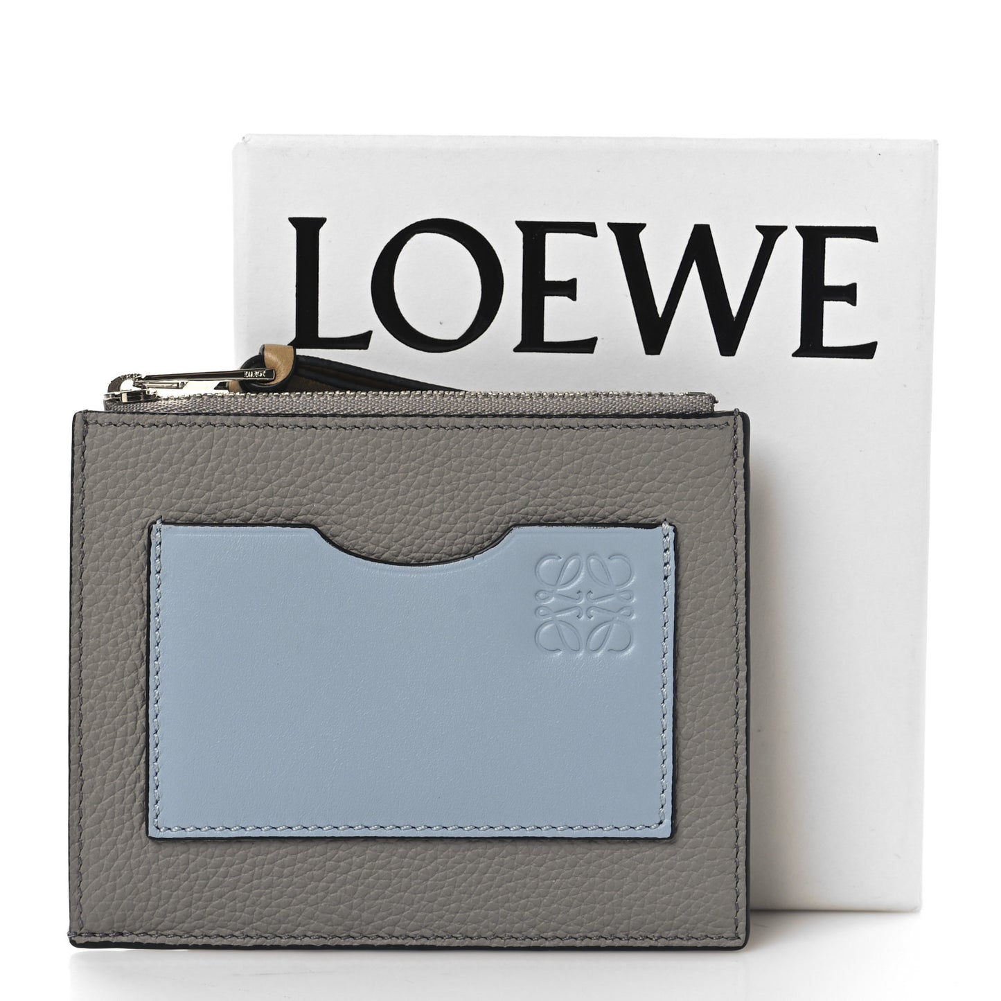 Soft Grained Calfskin Large Square Coin Cardholder Stone Blue Pearl Grey