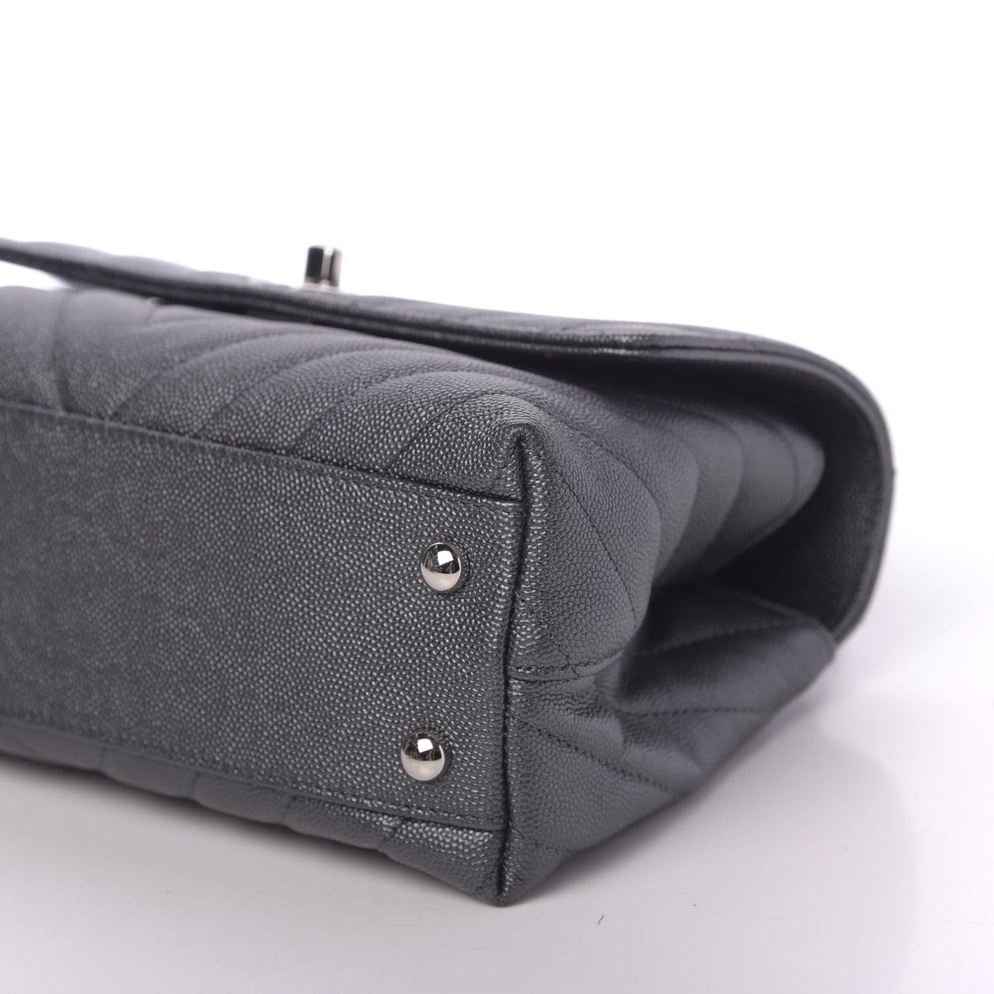 Caviar Chevron Quilted Mini Coco Handle Flap Dark Grey