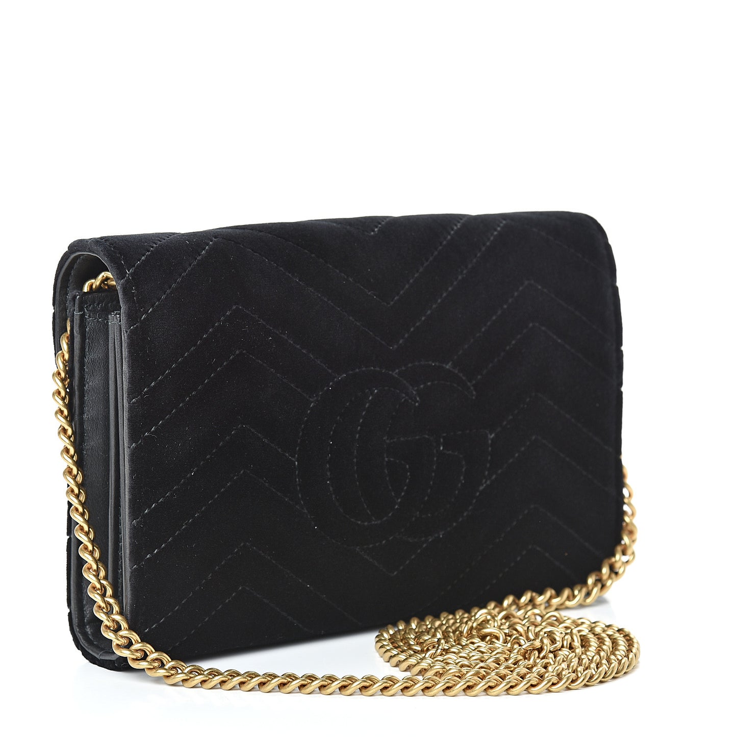 Velvet Matelasse GG Marmont Chain Wallet Black