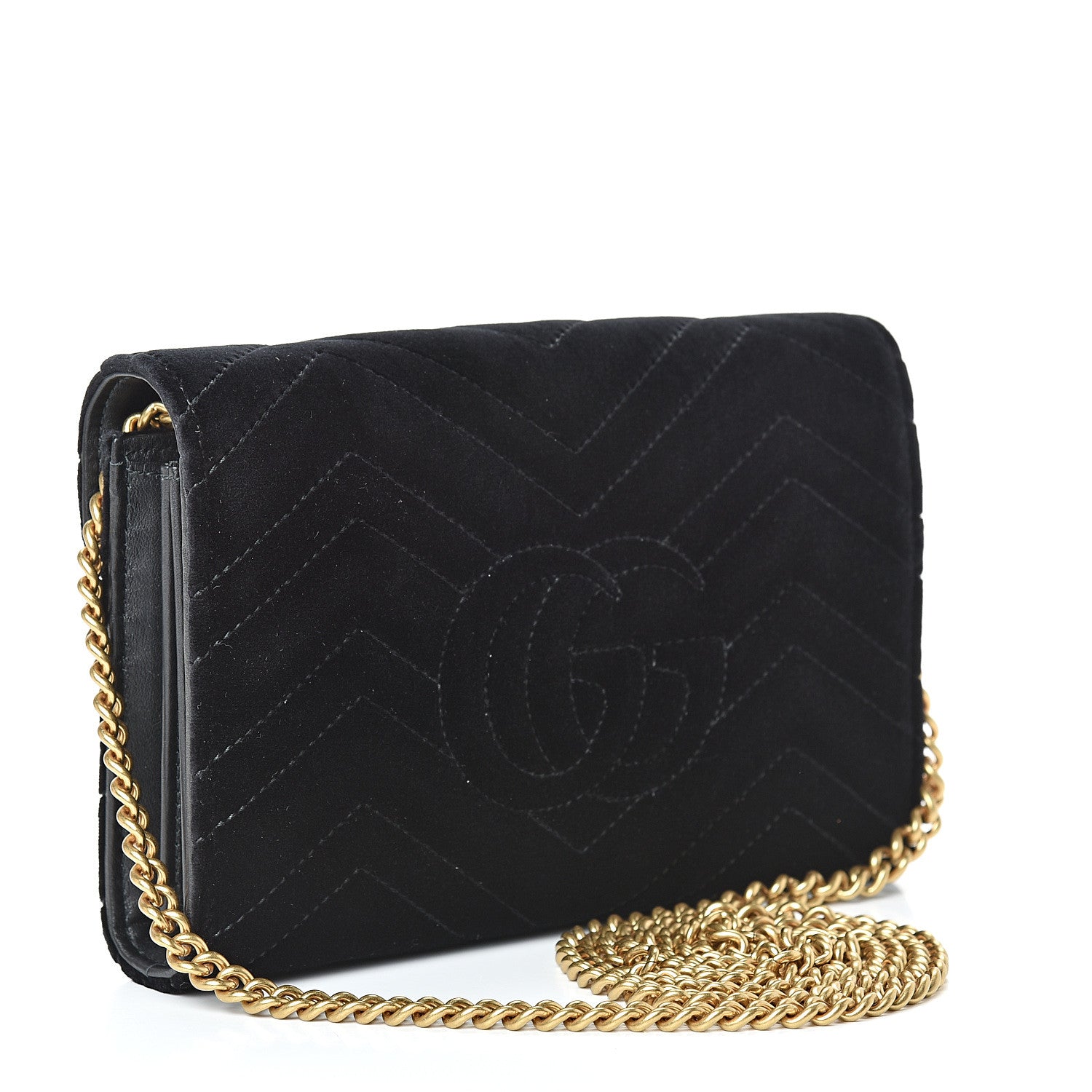 Gucci Velvet Matelasse GG Marmont Chain Wallet Black 2 of 10