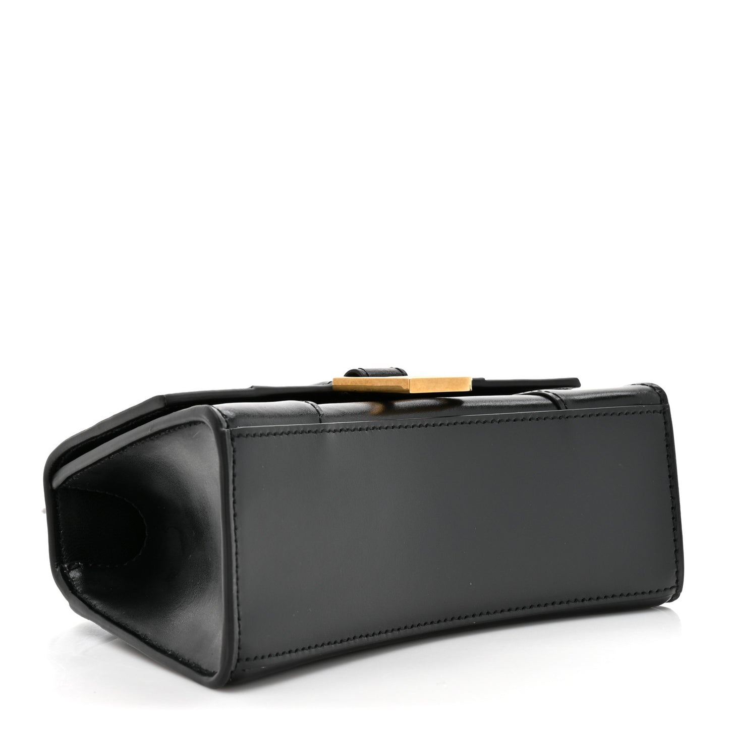 Shiny Box Calfskin Hourglass Top Handle Bag XS Black