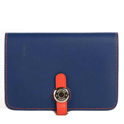 Hermes Evercolor Bi Color Compact Dogon Wallet Bleu Saphir Capucine 1 of 12