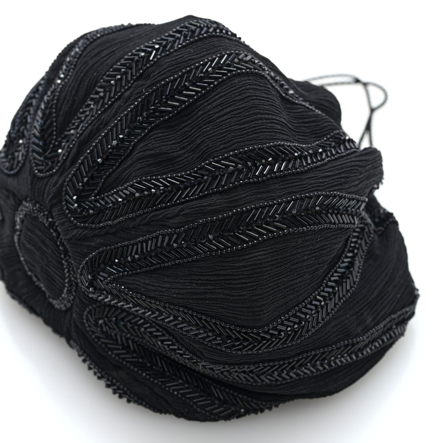 Chiffon Silk Crepe Beaded Pochon Broderie Bag Black