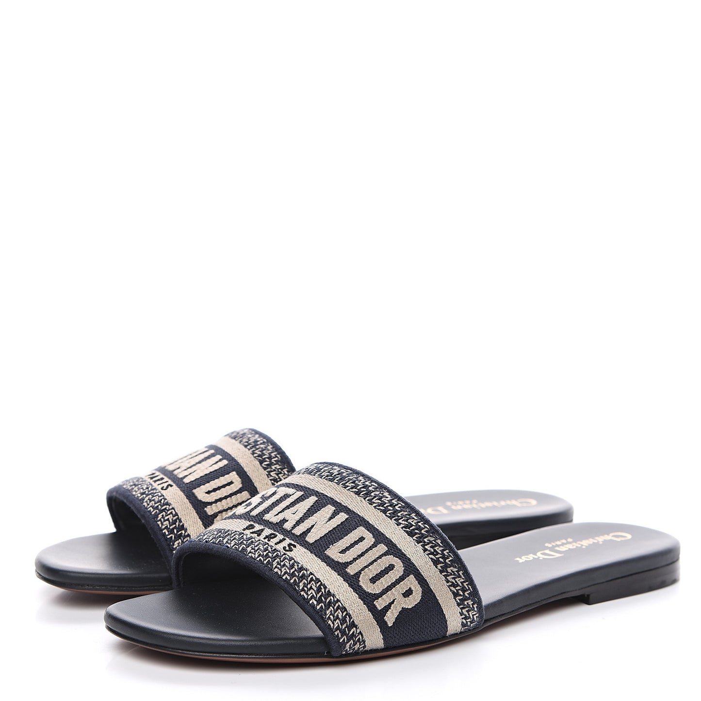 Canvas Embroidered Dway Mules Slide Sandals 38 Deep Blue