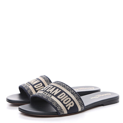 Christian Dior Canvas Embroidered Dway Mules Slide Sandals 38 Deep Blue 3 of 8