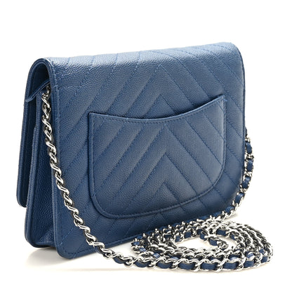 Chanel Caviar Chevron Quilted Wallet On Chain WOC Navy 3 of 10