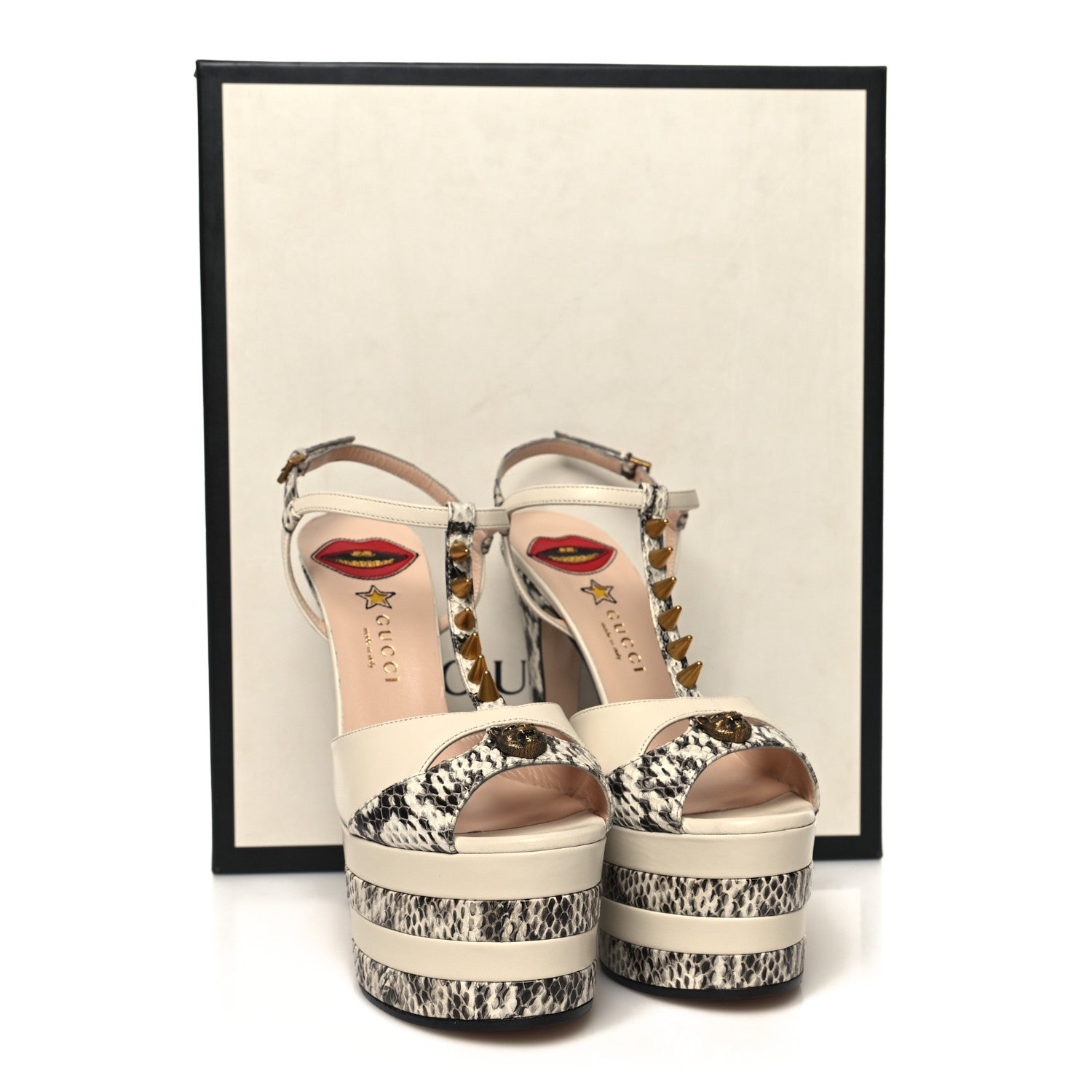 Gucci Elaphe Malaga Kid Angel T-Strap Platform High Heel Pumps 38 Roccia Mystic White 8 of 8