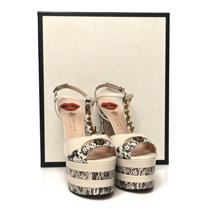 Gucci Elaphe Malaga Kid Angel T-Strap Platform High Heel Pumps 38 Roccia Mystic White 8 of 8