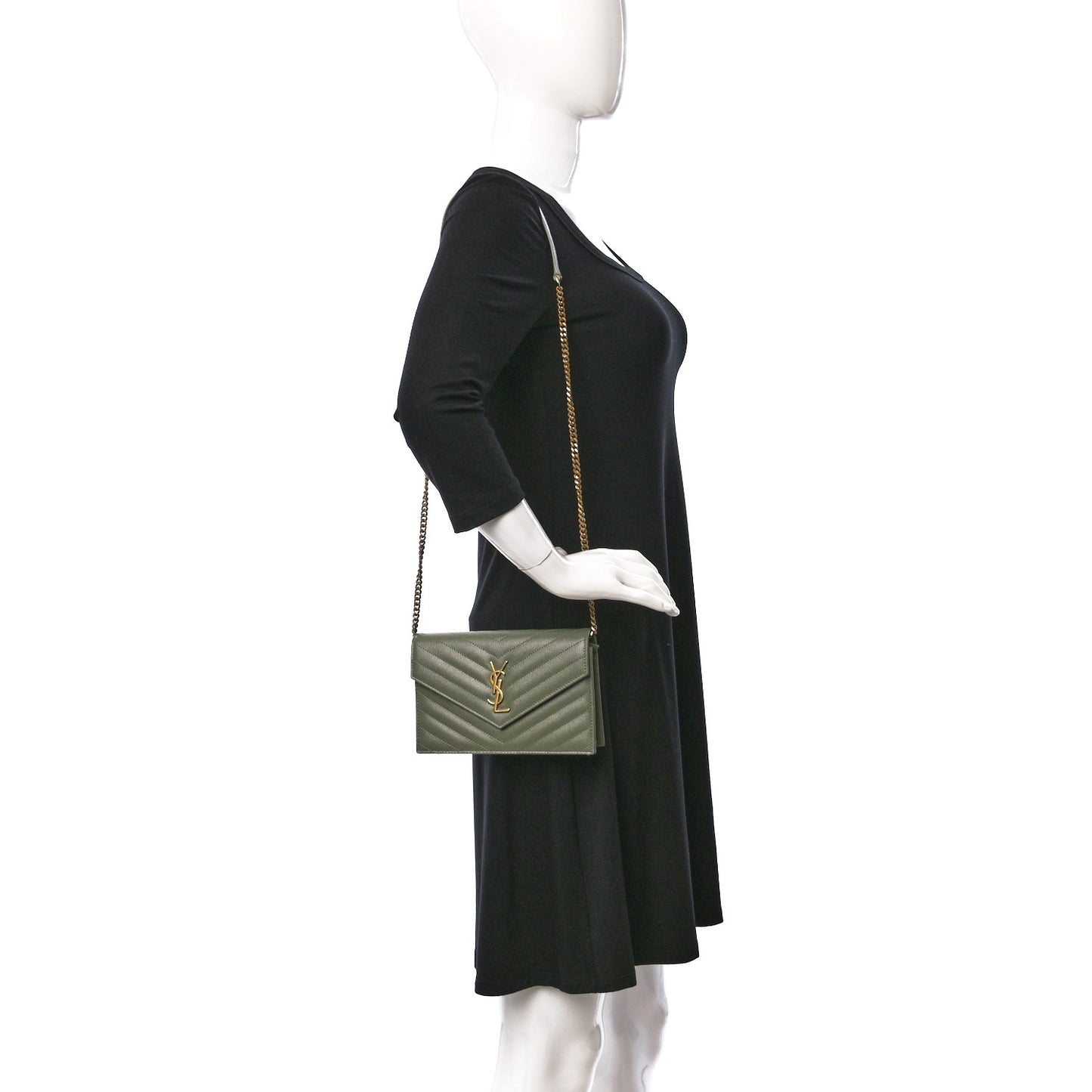 Grain De Poudre Matelasse Chevron Monogram Envelope Chain Wallet Pistache