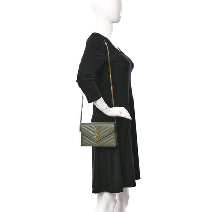 Saint Laurent Grain De Poudre Matelasse Chevron Monogram Envelope Chain Wallet Pistache 2 of 9
