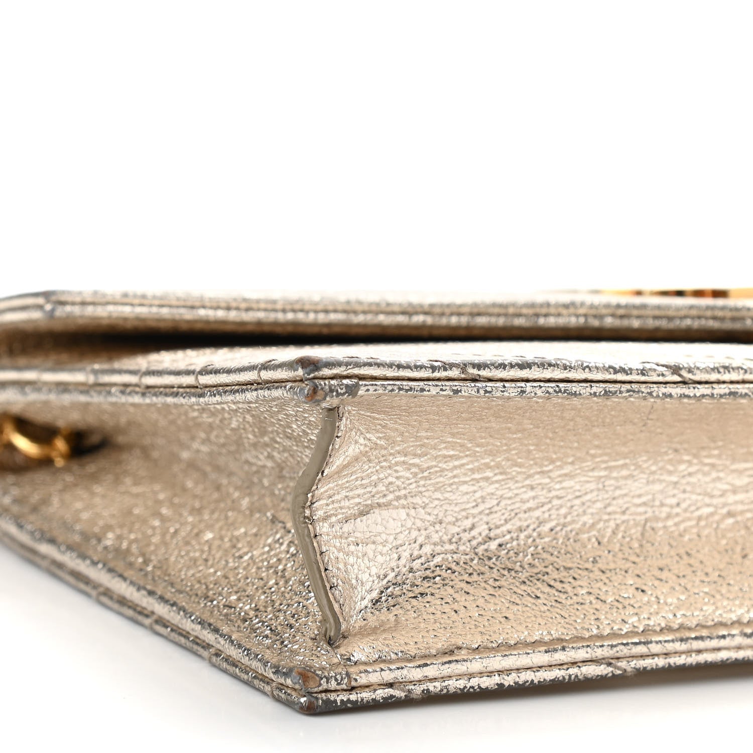 Saint Laurent Grain De Poudre Matelasse Chevron Monogram Envelope Chain Wallet Gold 8 of 11