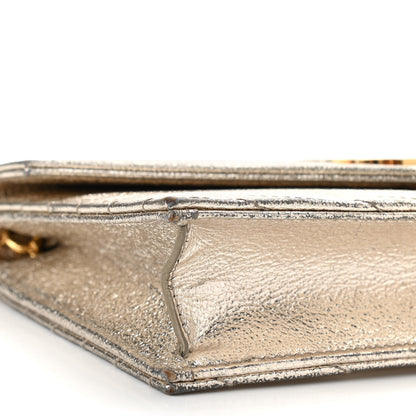 Saint Laurent Grain De Poudre Matelasse Chevron Monogram Envelope Chain Wallet Gold 8 of 11