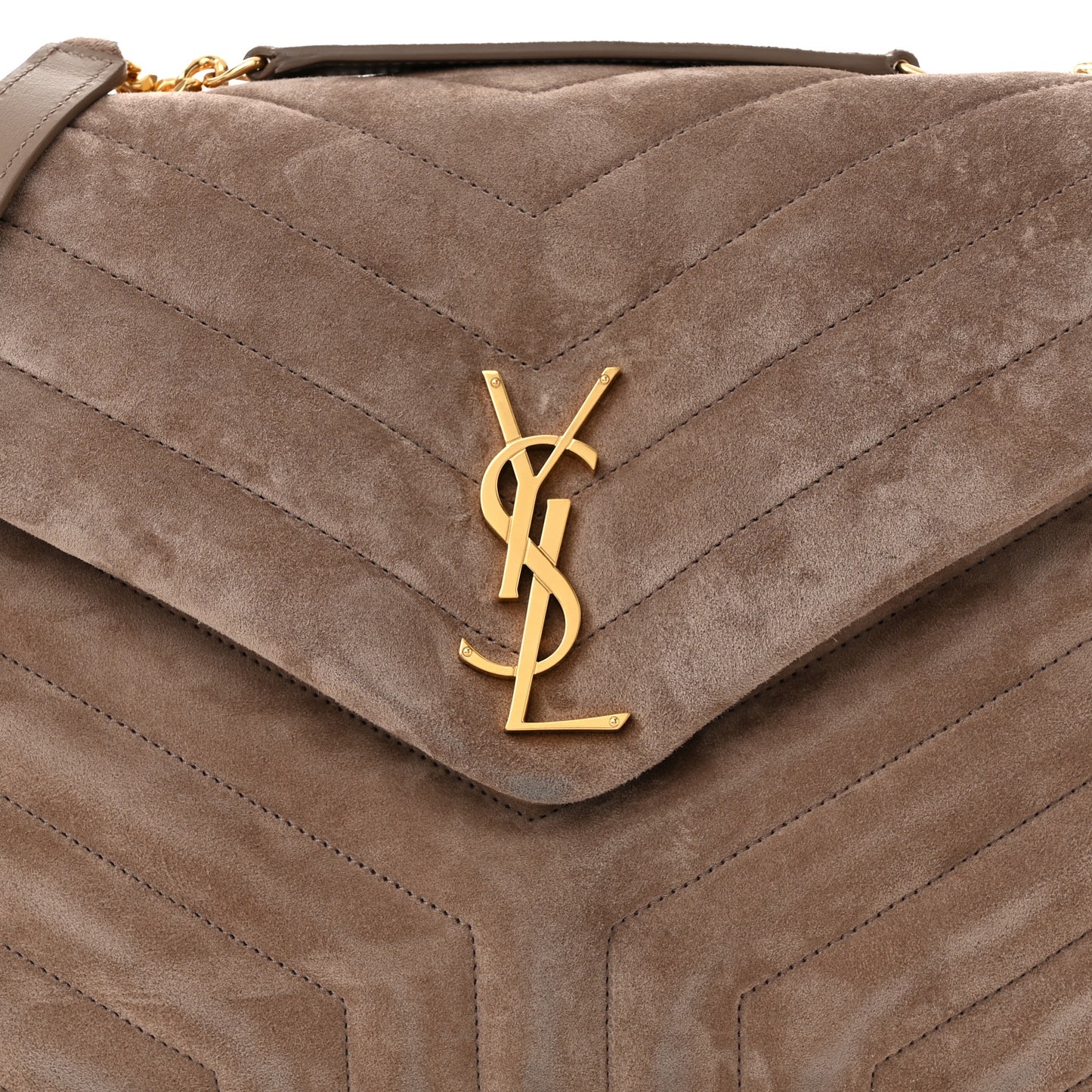 Suede Y Quilted Monogram Medium Loulou Chain Satchel Taupe