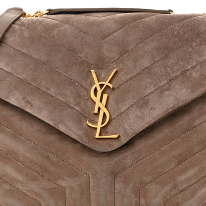 Saint Laurent Suede Y Quilted Monogram Medium Loulou Chain Satchel Taupe 8 of 11