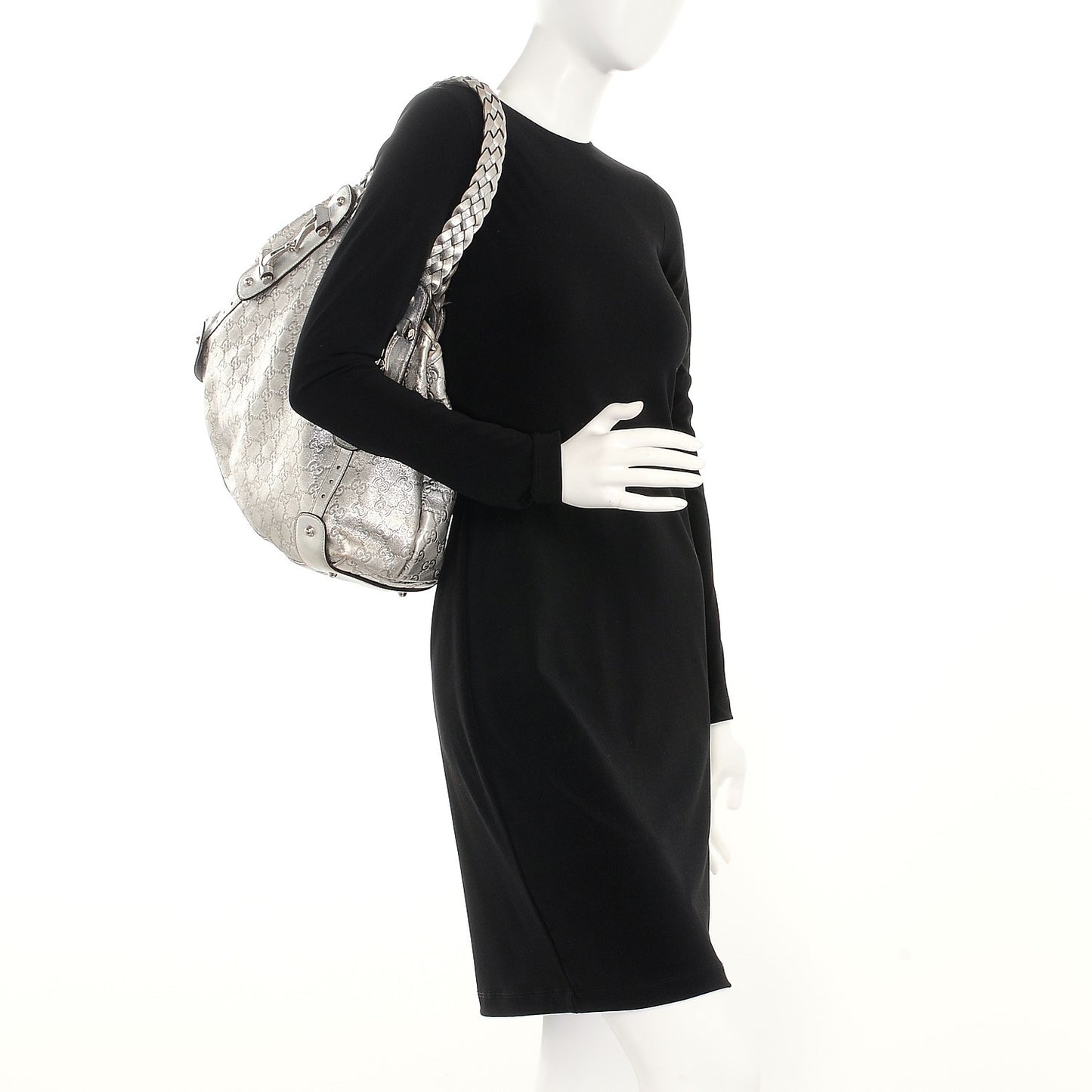 Metallic Guccissima Medium Pelham Shoulder Bag Silver