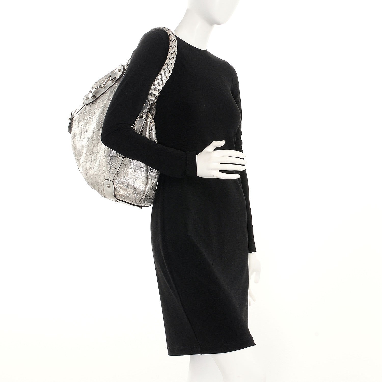 Gucci Metallic Guccissima Medium Pelham Shoulder Bag Silver 2 of 7