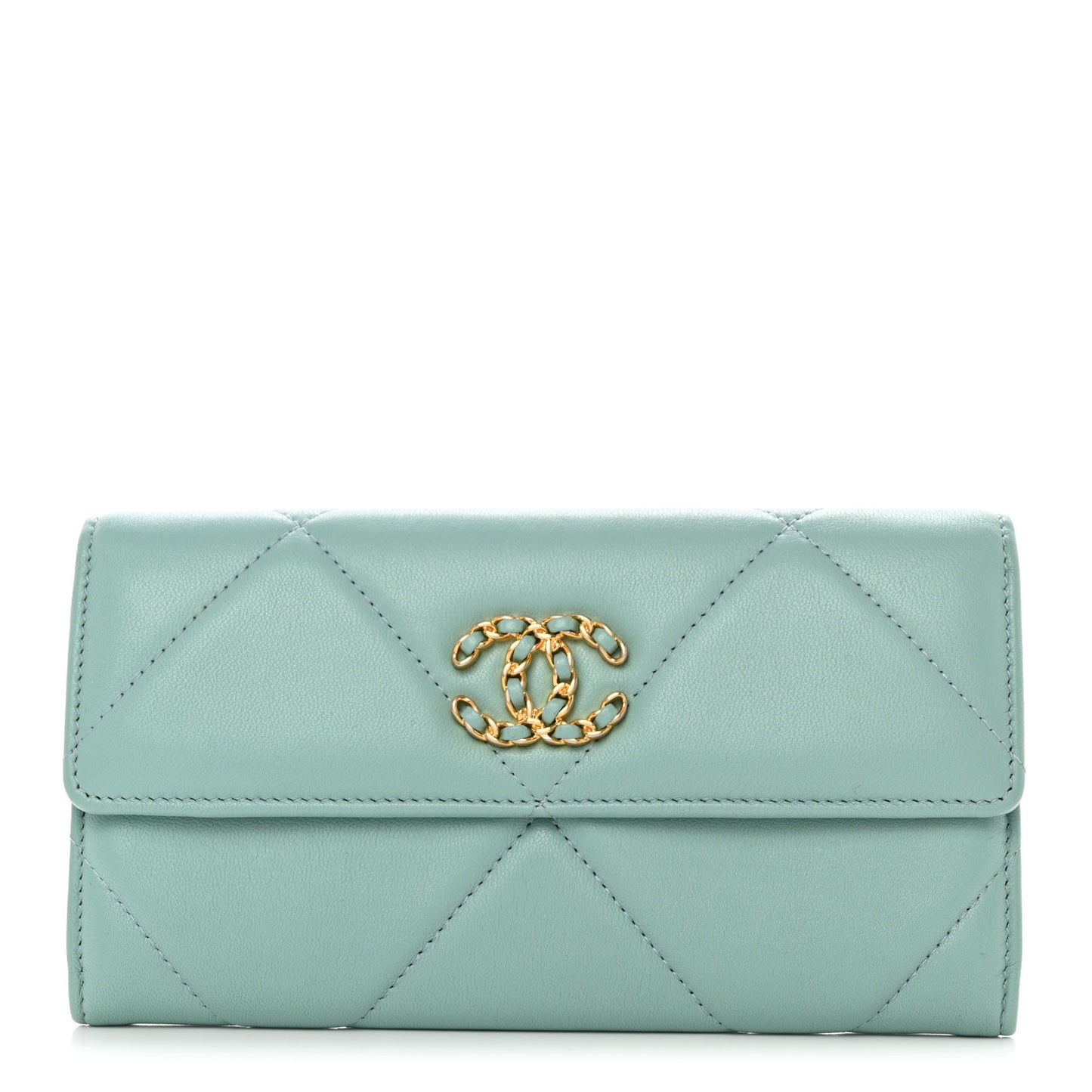 Lambskin Quilted Chanel 19 Flap Wallet Light Blue