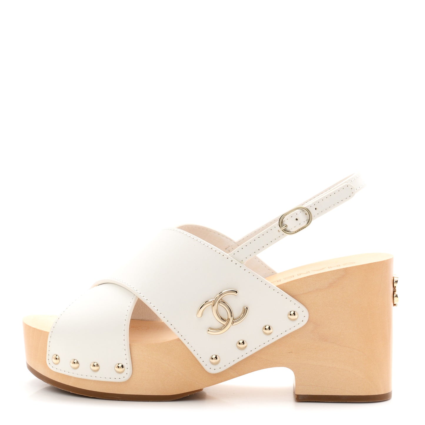 Calfskin Studded Slingback Clog Sandals 39 White