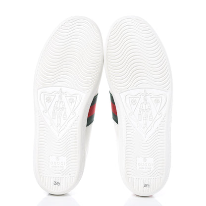 Gucci Calfskin Ayers Bee Embroidered Womens Ace Sneakers 35.5 White Green 5 of 8