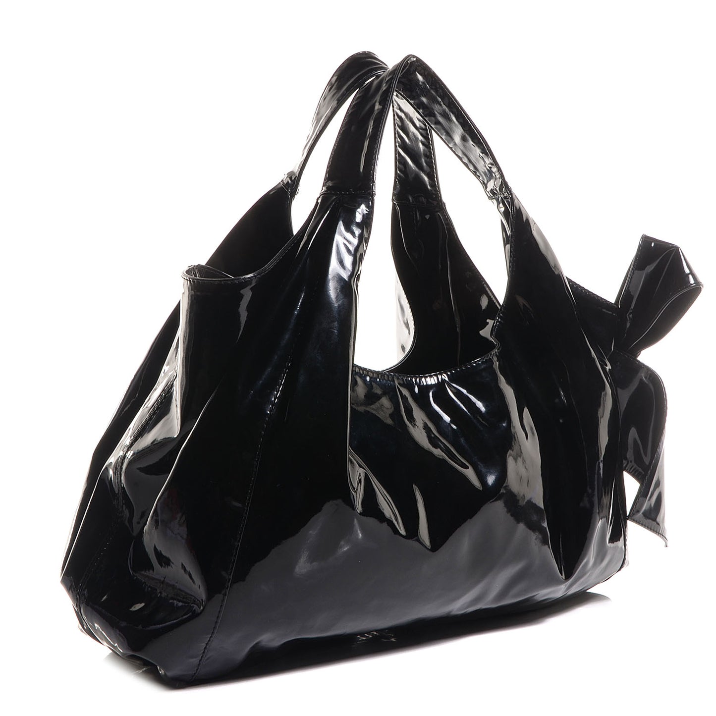 Patent Lacca Large Nuage Bow Hobo Black