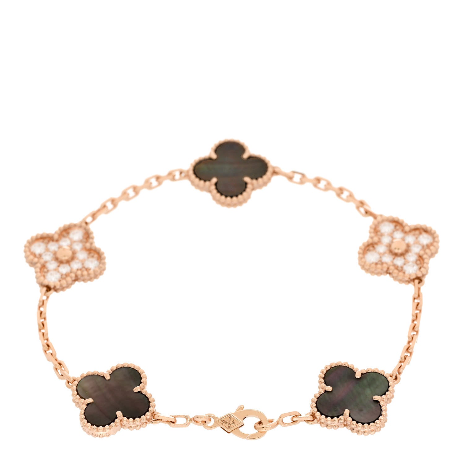 Van Cleef & Arpels 18K Rose Gold Diamond Gray Mother of Pearl 5 Motifs Vintage Alhambra Bracelet 2 of 4
