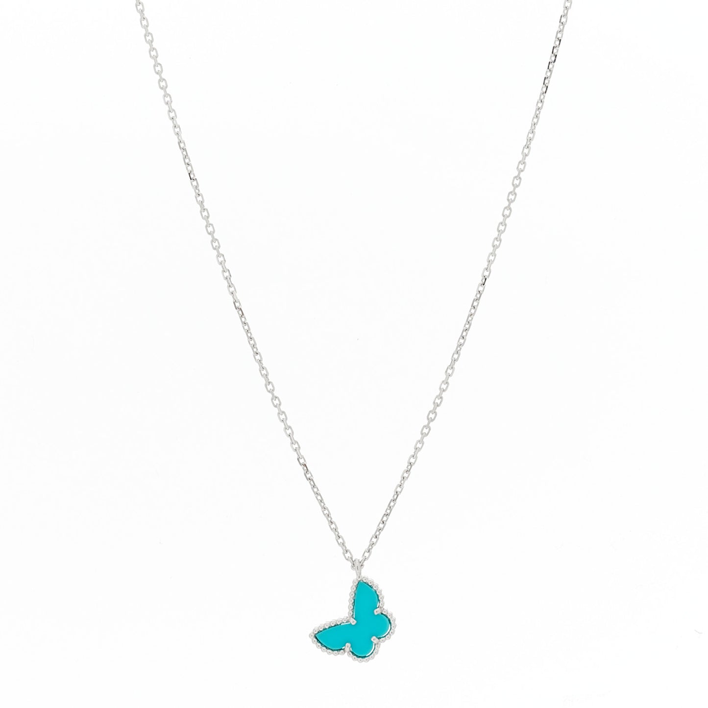 18K White Gold Turquoise Sweet Alhambra Butterfly Pendant Necklace
