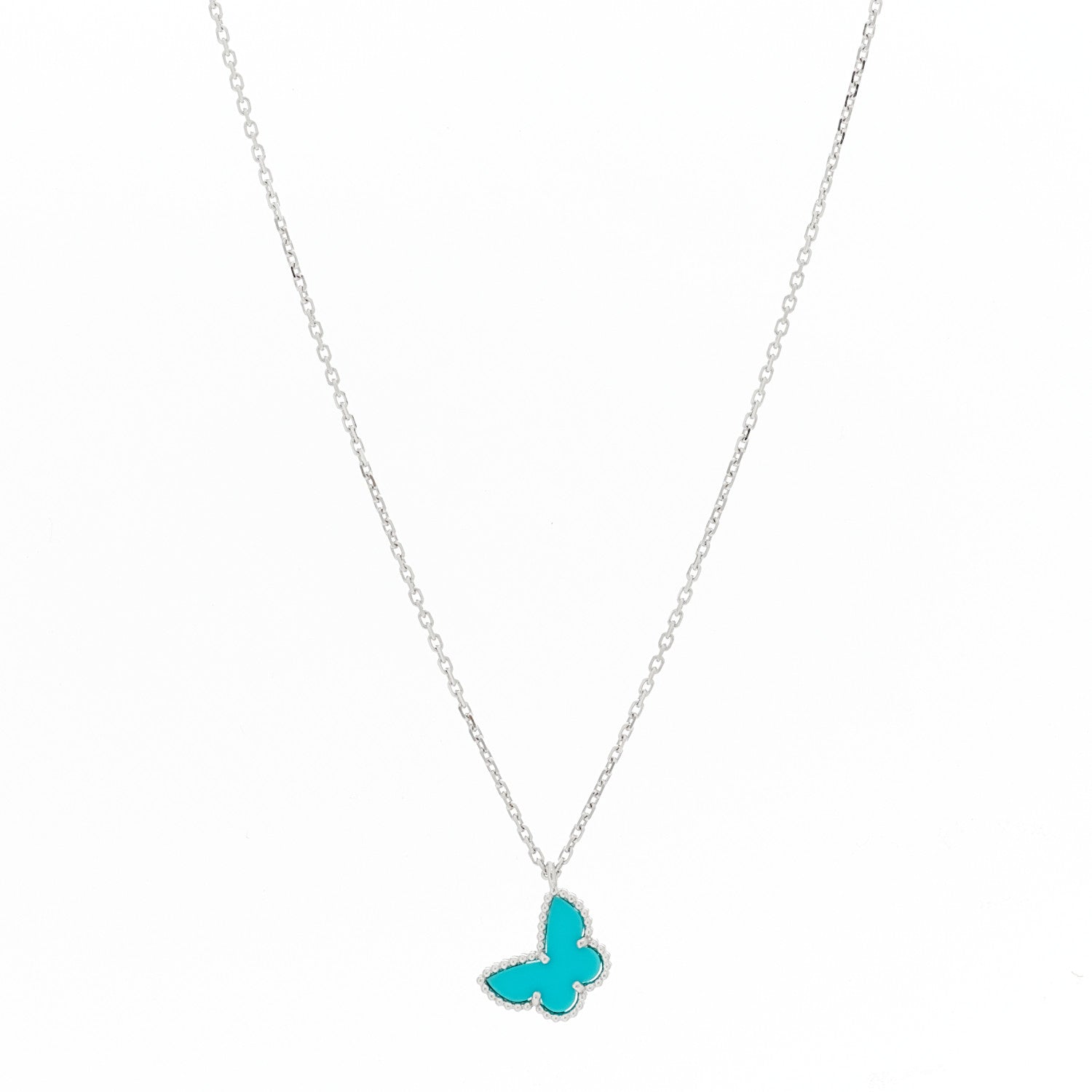 Van Cleef & Arpels 18K White Gold Turquoise Sweet Alhambra Butterfly Pendant Necklace 1 of 6