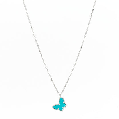 Van Cleef & Arpels 18K White Gold Turquoise Sweet Alhambra Butterfly Pendant Necklace 1 of 6