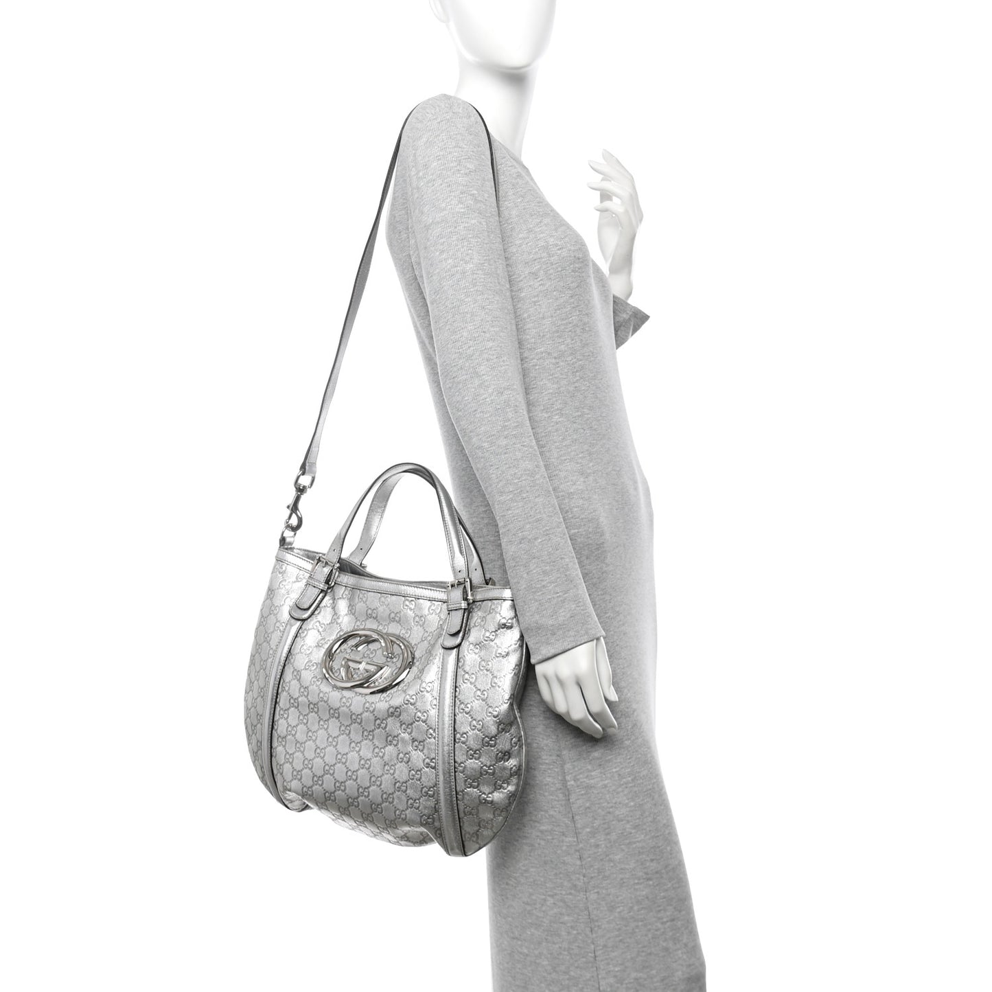 Metallic Guccissima Medium Britt Tote Silver