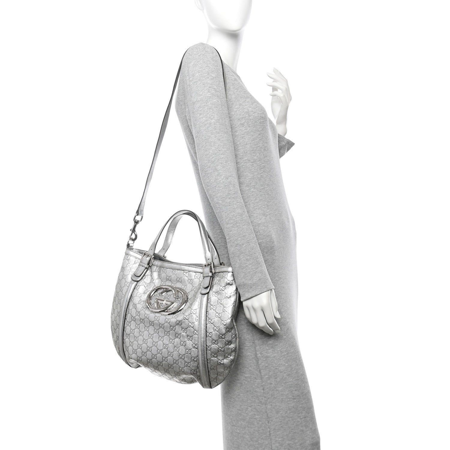 Gucci Metallic Guccissima Medium Britt Tote Silver 2 of 10