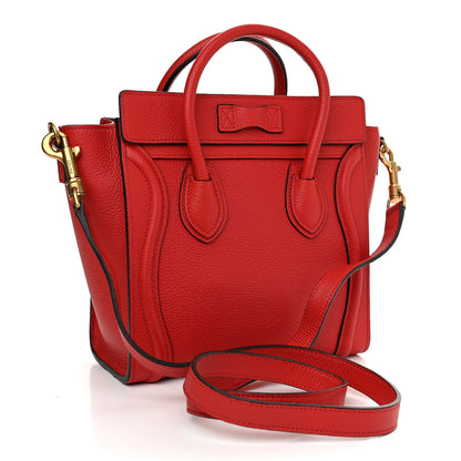 Celine Drummed Calfskin Nano Luggage Coquelicot 3 of 10